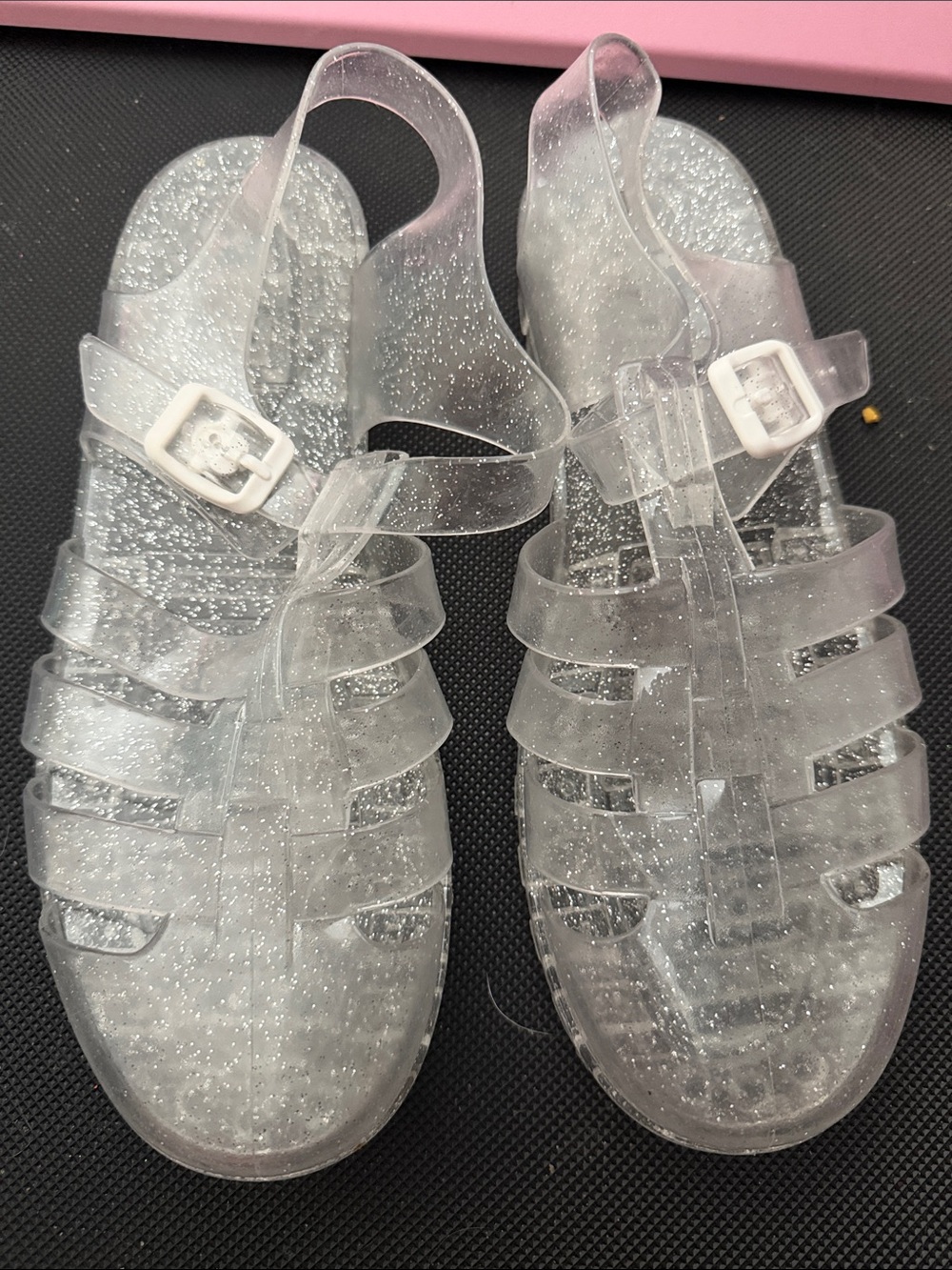 Clear Glitter Jelly Sandals never worn